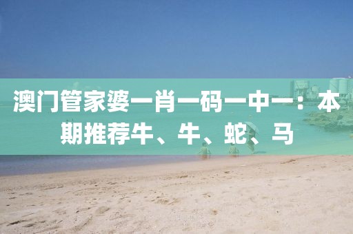 澳門管家婆一肖一碼一中一：本期推薦牛、牛、蛇、馬